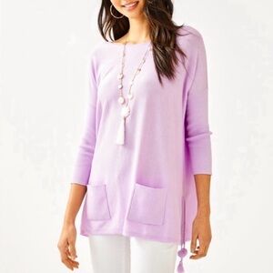 Lilly Pulitzer Elba Sweater Poncho Poms Lilac XS NWT Beach Resortwear Preppy